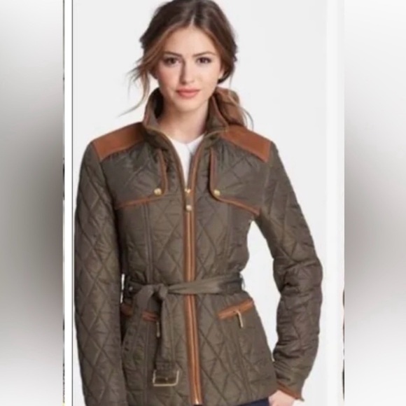 EUC Vince Camuto Quilted Green Elbow Patch Jacket Size Small - Picture 2 of 16